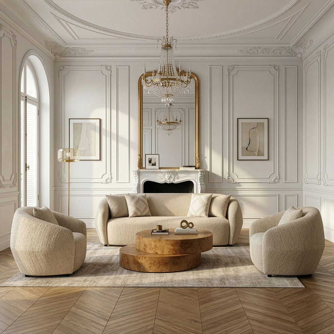 Belinda - Modern Beige Fabric 3-Seat Sofa