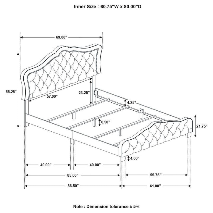 Bella - Upholstered Queen Panel Bed - Gray Upholstered Bed modern furniture Contempo Furniture