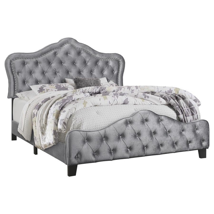 Bella - Upholstered Queen Panel Bed - Gray Upholstered Bed modern furniture Contempo Furniture