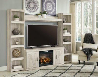 Bellaby 4 - Piece Entertainment Center with Electric Fireplace - Beige Entertainment Centers modern furniture Contempo Furniture