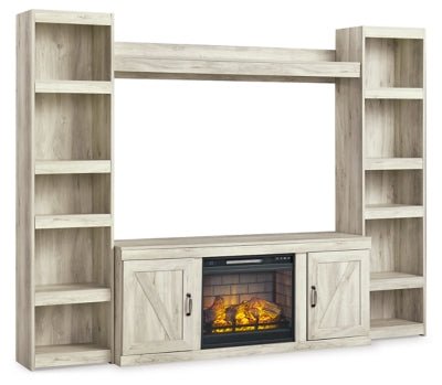 Bellaby 4 - Piece Entertainment Center with Electric Fireplace - Beige Entertainment Centers modern furniture Contempo Furniture