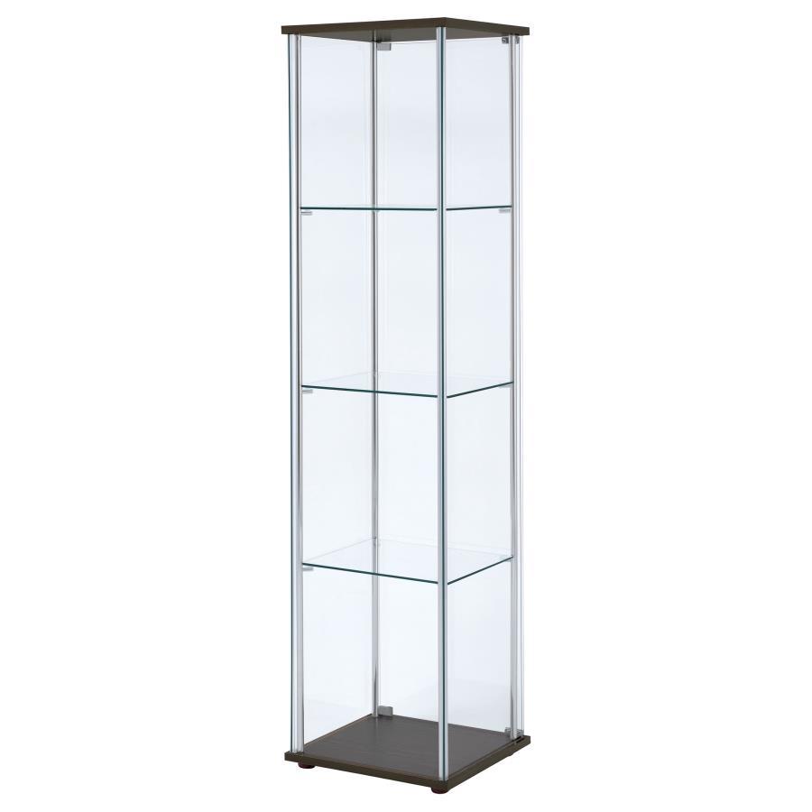 Bellatrix - 4 - Shelf Clear Glass Curio Cabinet - Cappuccino Curio Cabinet modern furniture Contempo Furniture