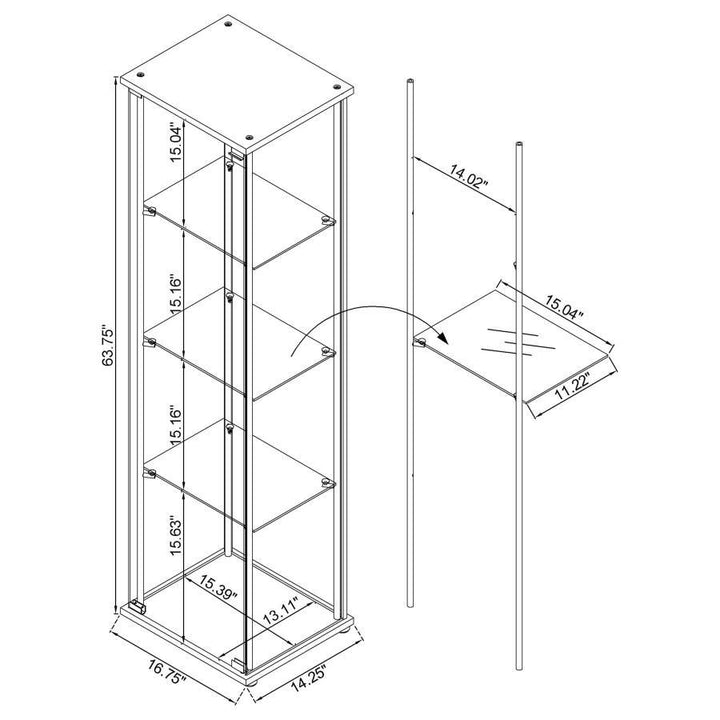 Bellatrix - 4 - Shelf Clear Glass Curio Cabinet - Cappuccino Curio Cabinet modern furniture Contempo Furniture