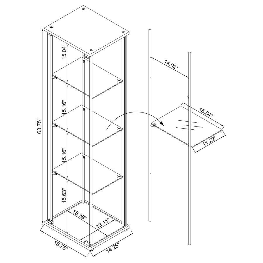 Bellatrix - 4 - Shelf Clear Glass Curio Cabinet - Cappuccino Curio Cabinet modern furniture Contempo Furniture
