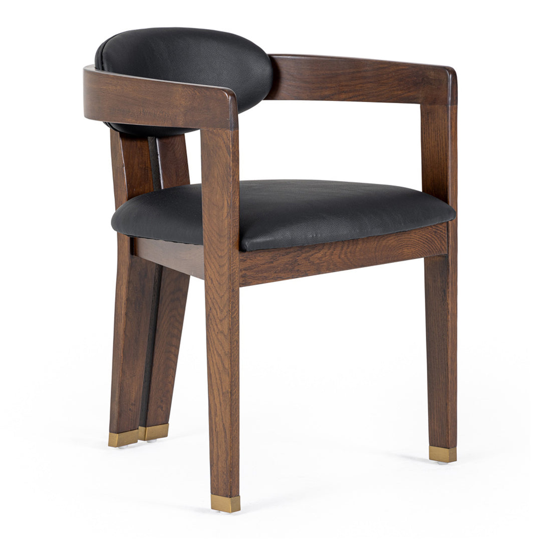 Belton - Modern Black Vegan Leather + Brown Oak Dining Chair