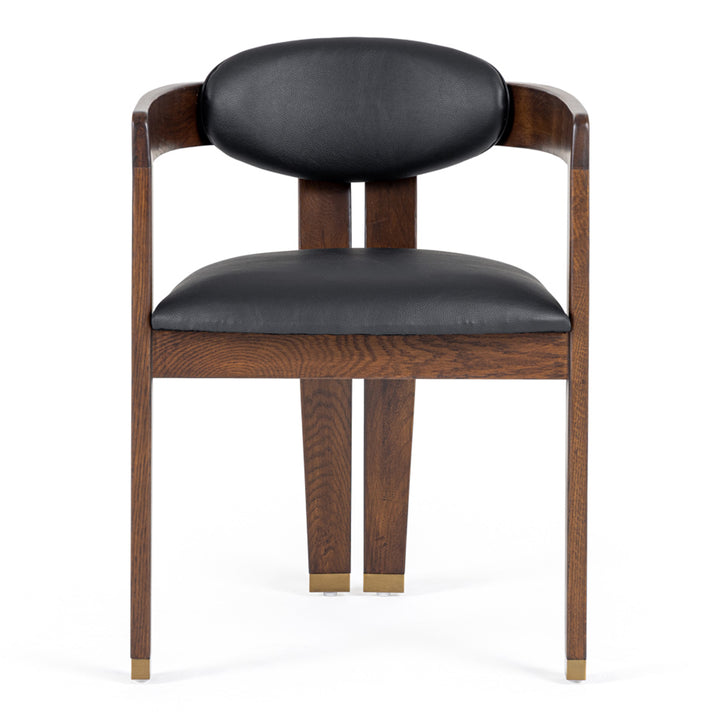 Belton - Modern Black Vegan Leather + Brown Oak Dining Chair