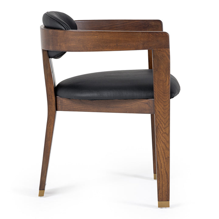 Belton - Modern Black Vegan Leather + Brown Oak Dining Chair