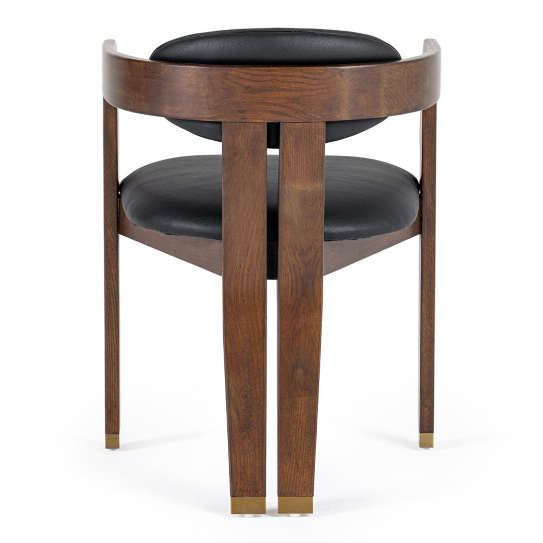 Belton - Modern Black Vegan Leather + Brown Oak Dining Chair