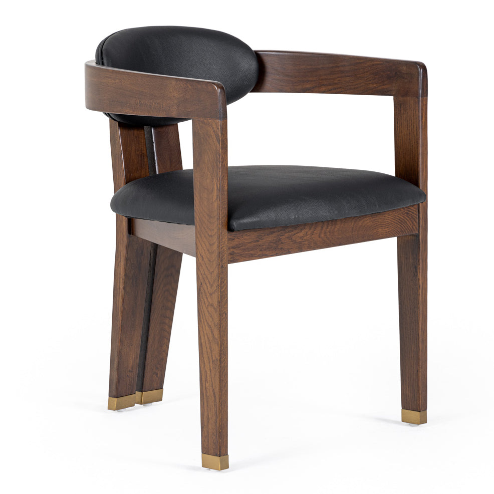 Belton - Modern Black Vegan Leather + Brown Oak Dining Chair