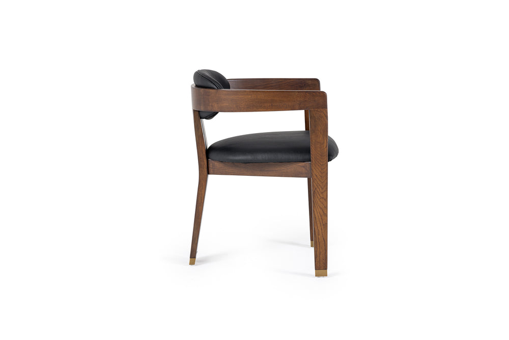 Belton - Modern Black Vegan Leather + Brown Oak Dining Chair - View 2