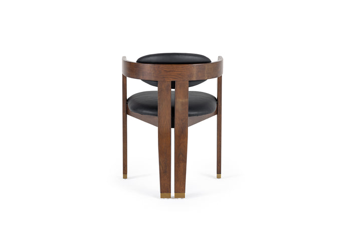 Belton - Modern Black Vegan Leather + Brown Oak Dining Chair
