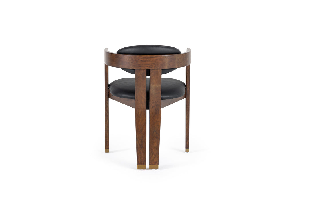 Belton - Modern Black Vegan Leather + Brown Oak Dining Chair