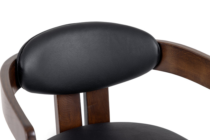 Belton - Modern Black Vegan Leather  Brown Oak Dining Chair
