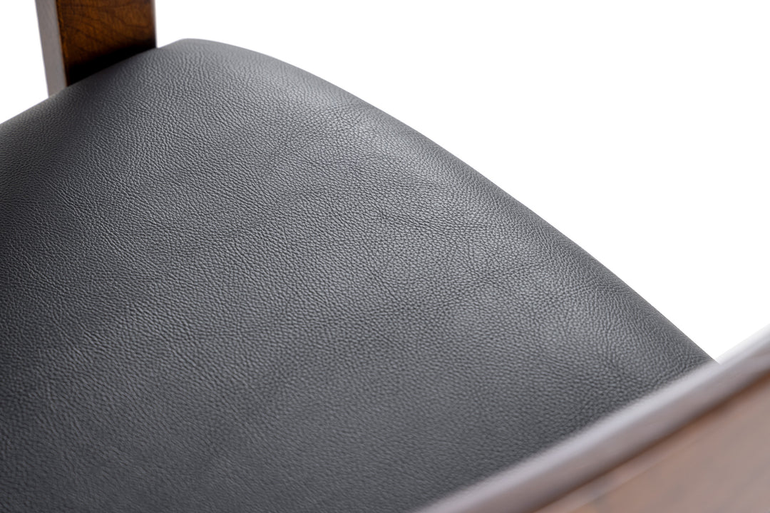 Belton - Modern Black Vegan Leather + Brown Oak Dining Chair