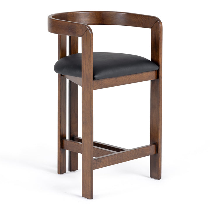 Belton - Modern Black Vegan Leather + Brown Oak Counter Chair