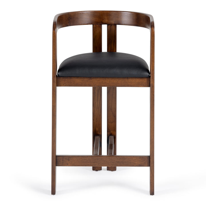 Belton - Modern Black Vegan Leather + Brown Oak Counter Chair
