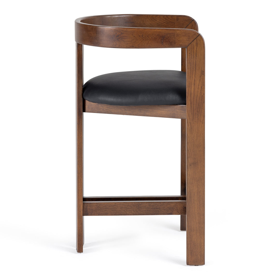 Belton - Modern Black Vegan Leather + Brown Oak Counter Chair
