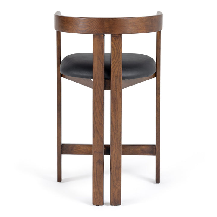 Belton - Modern Black Vegan Leather + Brown Oak Counter Chair