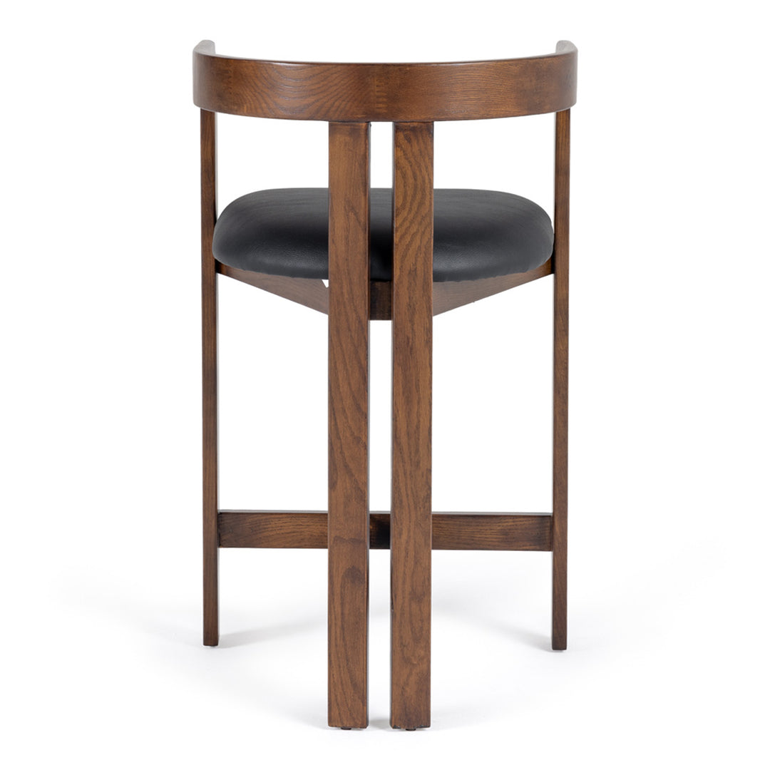 Belton - Modern Black Vegan Leather + Brown Oak Counter Chair