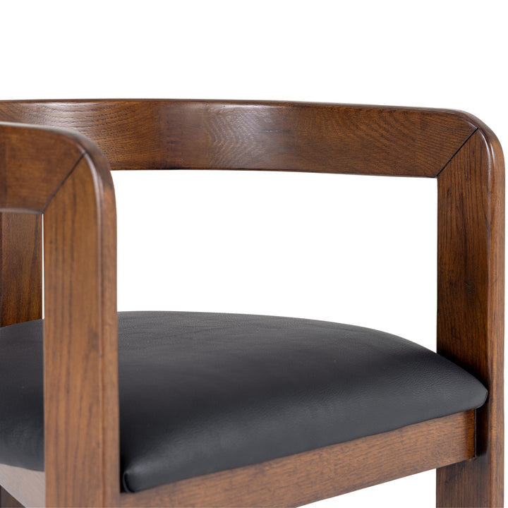 Belton - Modern Black Vegan Leather + Brown Oak Counter Chair