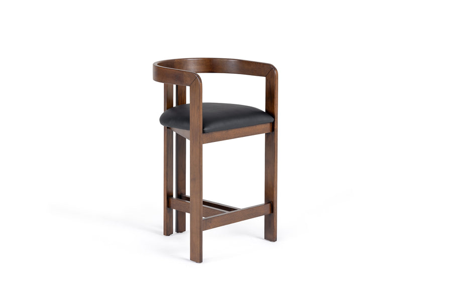Belton - Modern Black Vegan Leather  Brown Oak Counter Chair