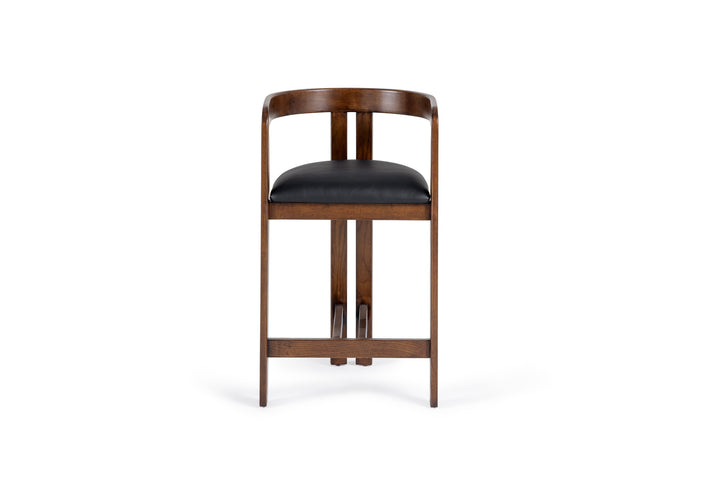 Belton - Modern Black Vegan Leather  Brown Oak Counter Chair