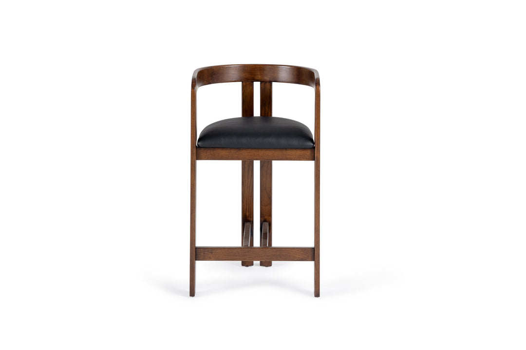 Belton - Modern Black Vegan Leather + Brown Oak Counter Chair