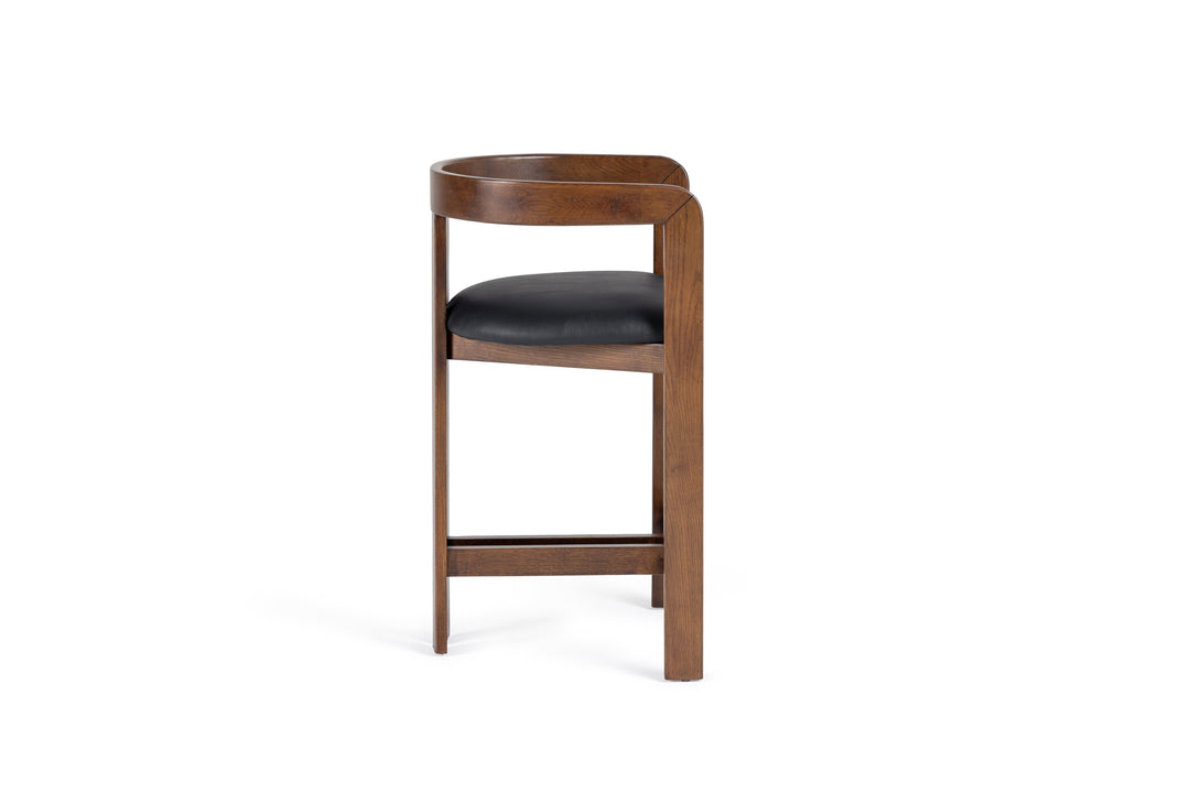 Belton - Modern Black Vegan Leather + Brown Oak Counter Chair