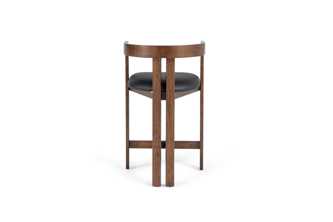 Belton - Modern Black Vegan Leather + Brown Oak Counter Chair