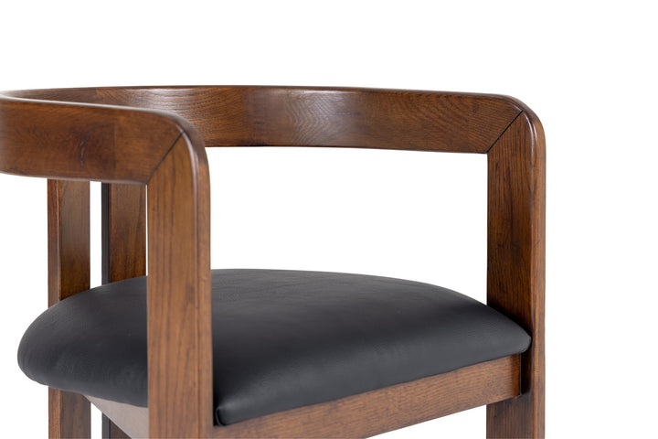 Belton - Modern Black Vegan Leather + Brown Oak Counter Chair