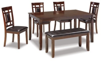 Bennox Dining Table and Chairs with Bench (Set of 6) - Dark Brown | Ashley Furniture