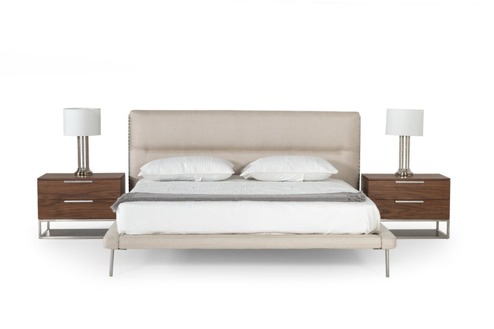 Bergeron - Contemporary Cream Woven Fabric Bed - View 6