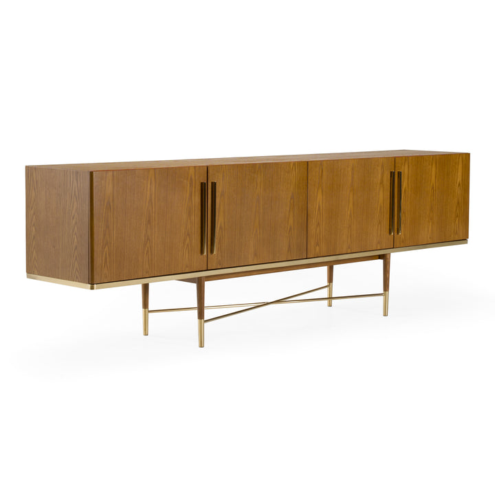 Bernard Mid-Century Modern Walnut &amp; Gold Buffet