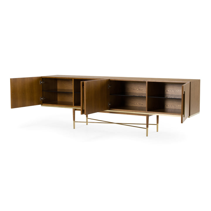 Bernard Mid-Century Modern Walnut &amp; Gold Buffet