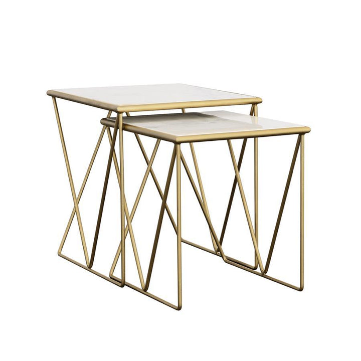 Bette - 2 Piece Marble Top Nesting Table Set - White And Gold Nesting Table modern furniture Contempo Furniture