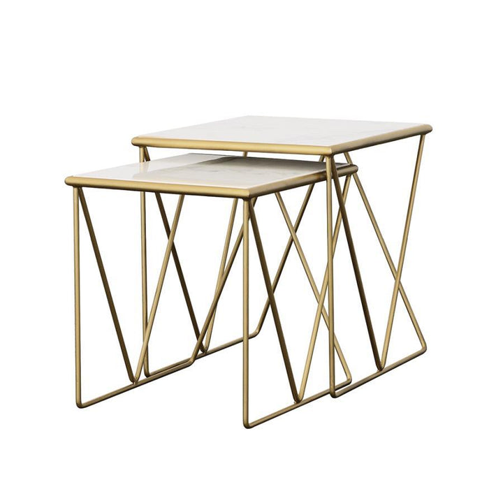Bette - 2 Piece Marble Top Nesting Table Set - White And Gold Nesting Table modern furniture Contempo Furniture