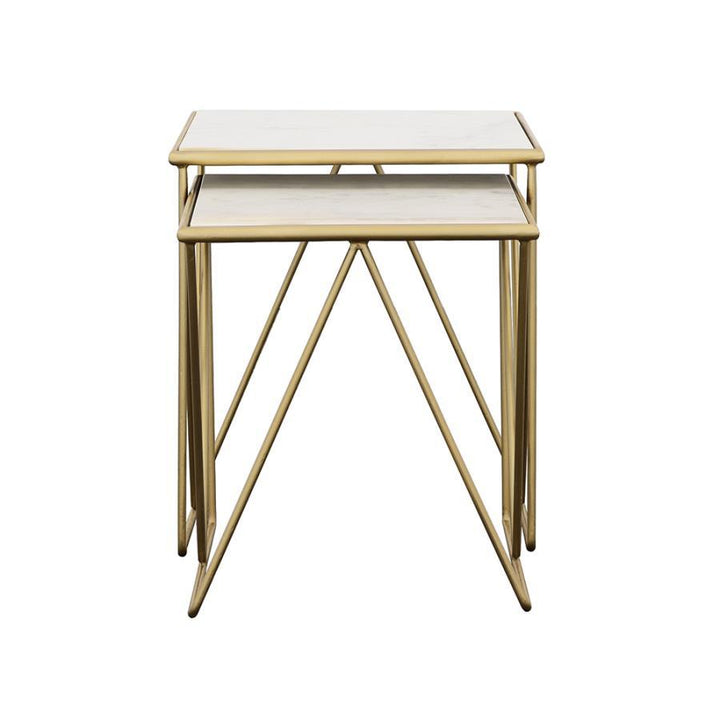 Bette - 2 Piece Marble Top Nesting Table Set - White And Gold Nesting Table modern furniture Contempo Furniture