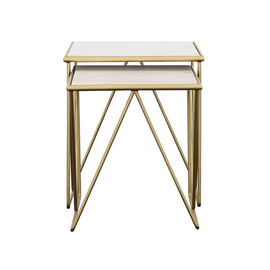 Bette - 2 Piece Marble Top Nesting Table Set - White And Gold Nesting Table modern furniture Contempo Furniture