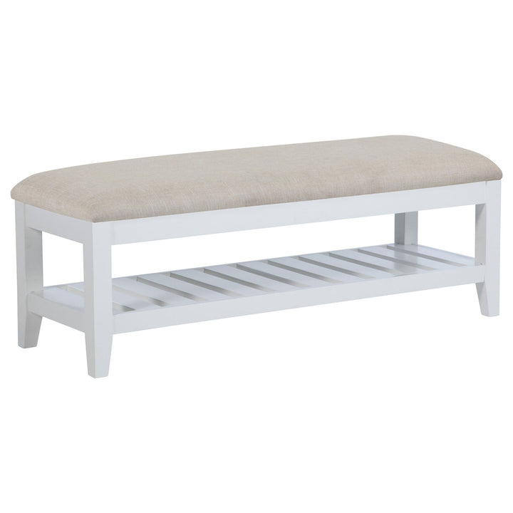 Bexhill - Upholstered Rectangular Bench With Shelf - White Upholstered Bench modern furniture Contempo Furniture