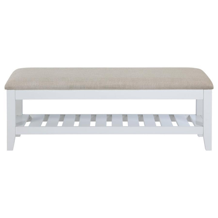 Bexhill - Upholstered Rectangular Bench With Shelf - White Upholstered Bench modern furniture Contempo Furniture