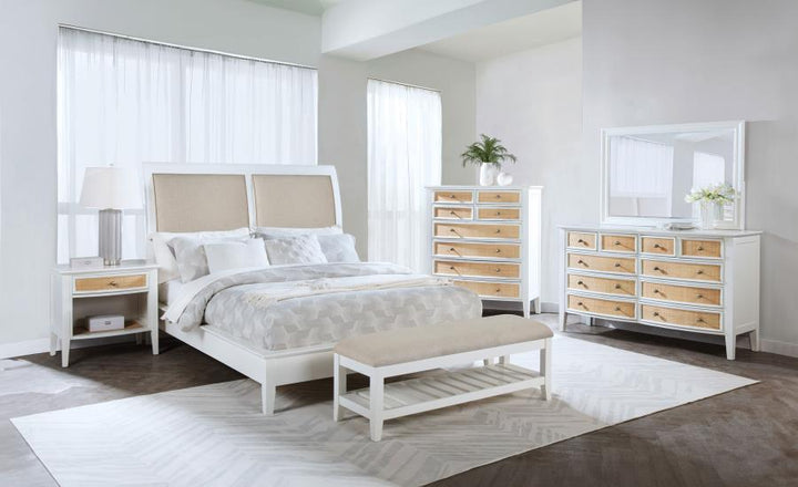 Bexhill - Upholstered Rectangular Bench With Shelf - White Upholstered Bench modern furniture Contempo Furniture