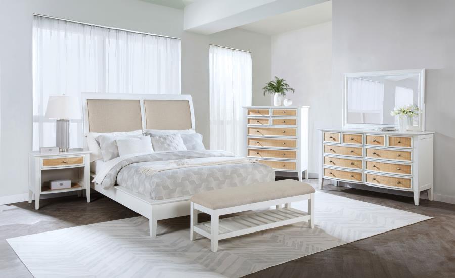 Bexhill - Upholstered Rectangular Bench With Shelf - White Upholstered Bench modern furniture Contempo Furniture