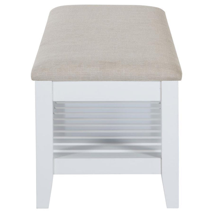 Bexhill - Upholstered Rectangular Bench With Shelf - White Upholstered Bench modern furniture Contempo Furniture