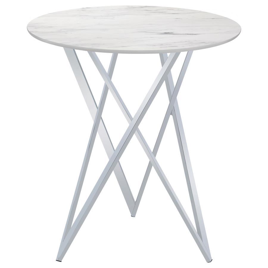 Bexter - Round Faux Marble Bistro Bar Table - Chrome Bar Table modern furniture Contempo Furniture