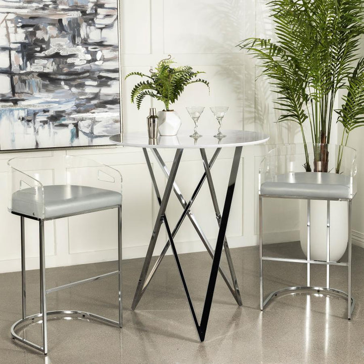 Bexter - Round Faux Marble Bistro Bar Table - Chrome Bar Table modern furniture Contempo Furniture