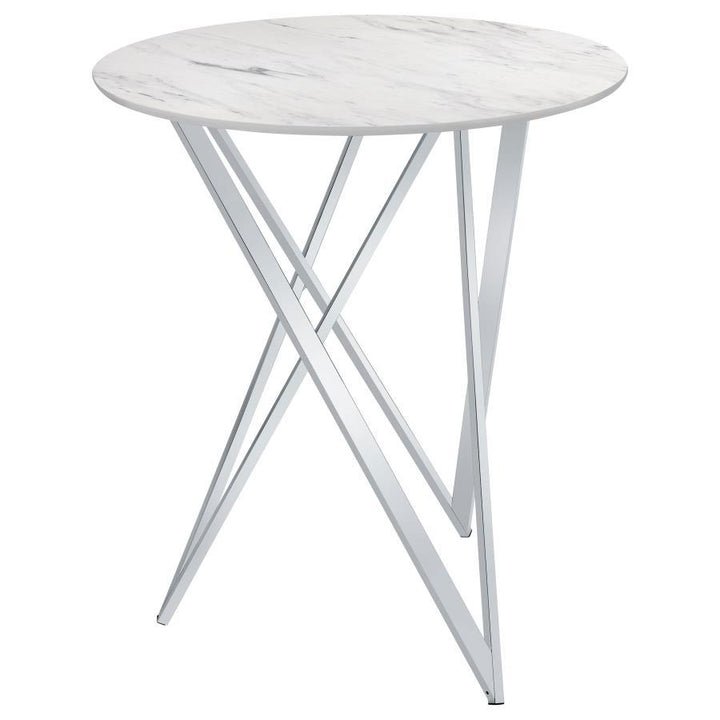 Bexter - Round Faux Marble Bistro Bar Table - Chrome Bar Table modern furniture Contempo Furniture