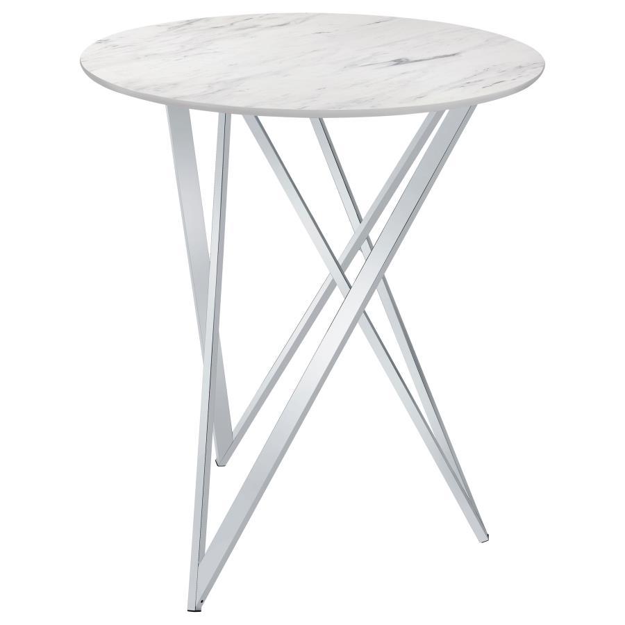 Bexter - Round Faux Marble Bistro Bar Table - Chrome Bar Table modern furniture Contempo Furniture
