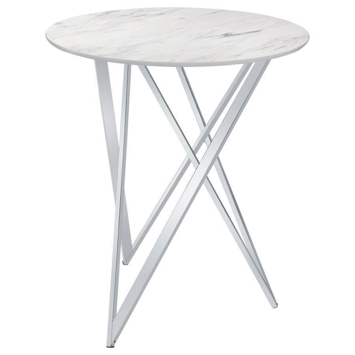 Bexter - Round Faux Marble Bistro Bar Table - Chrome Bar Table modern furniture Contempo Furniture