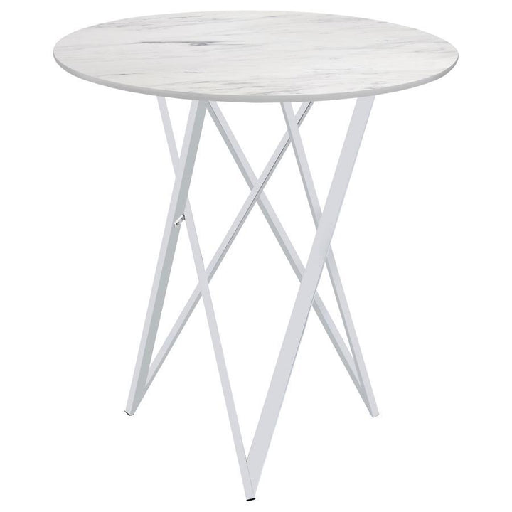 Bexter - Round Faux Marble Bistro Bar Table - Chrome Bar Table modern furniture Contempo Furniture