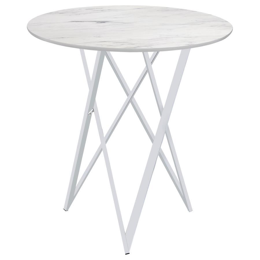 Bexter - Round Faux Marble Bistro Bar Table - Chrome Bar Table modern furniture Contempo Furniture